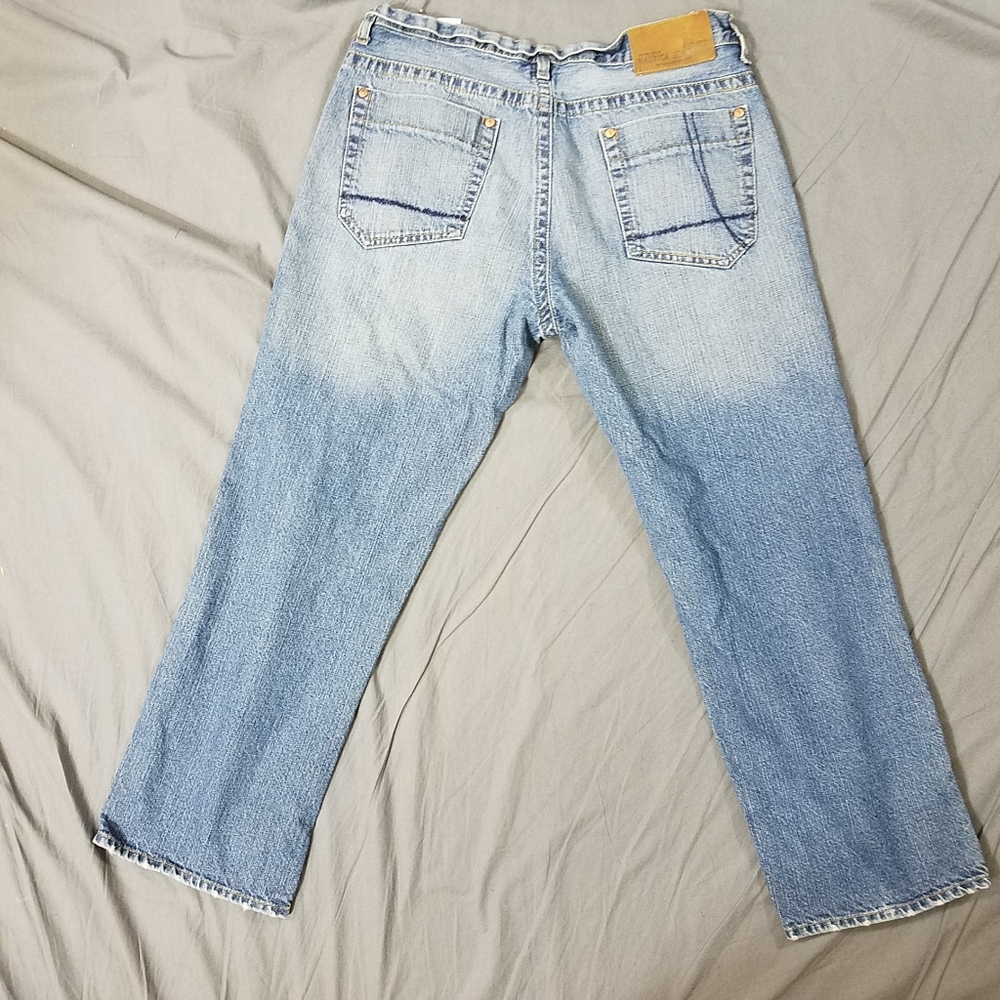 Nautica Jeans Co blue faded denim jeans yellow detailing 34x30
